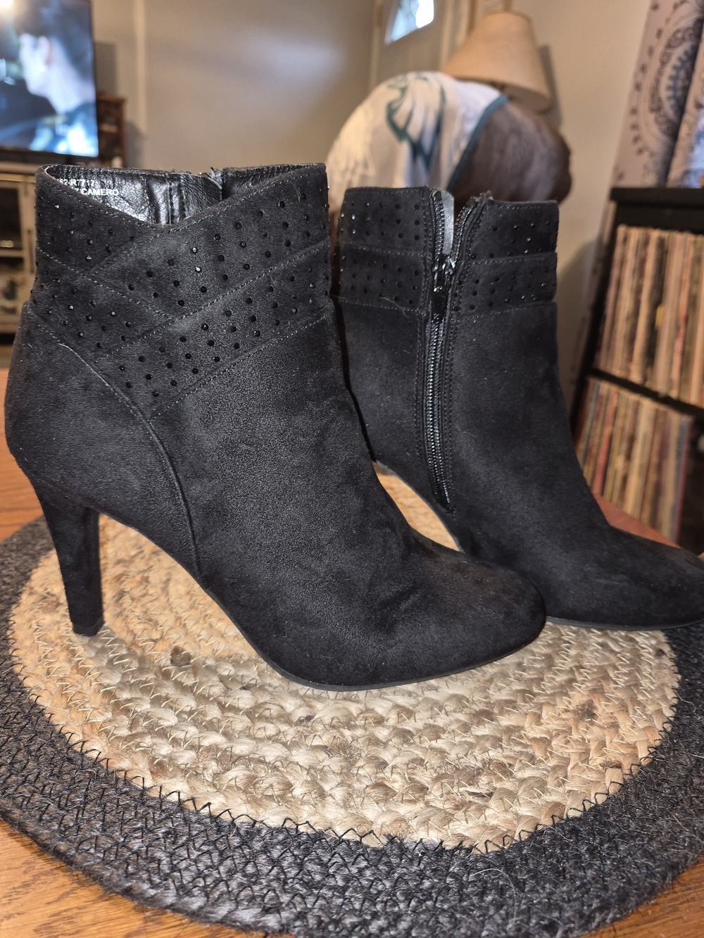 Rialto Black Suede Perforated Cuff Ankle Booties